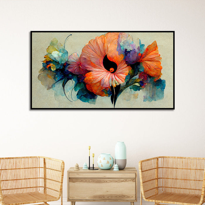 Elegant Floating Framed Floral Canvas Painting for Wall Decoration