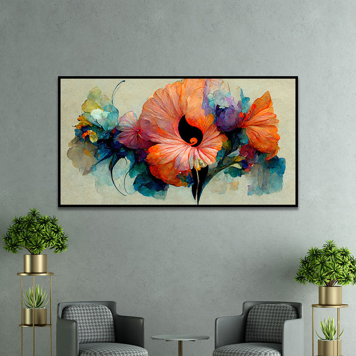 Elegant Floating Framed Floral Canvas Painting for Wall Decoration