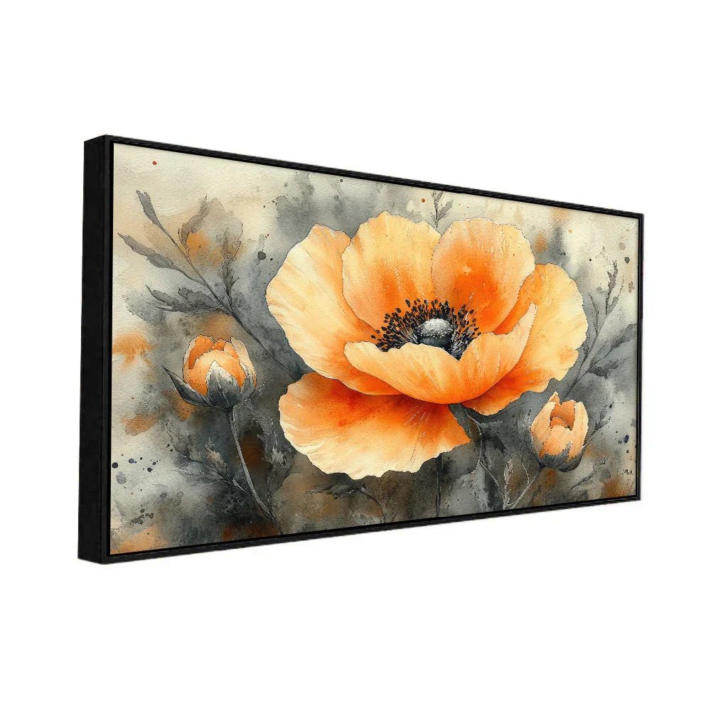 Elegant Abstract Flower Illustration Floating Frame Canvas Wall Painting - All India Decor