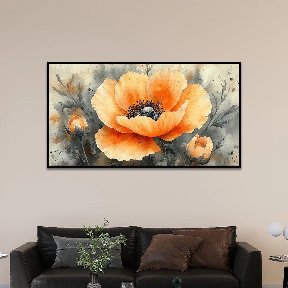 Elegant Abstract Flower Illustration Floating Frame Canvas Wall Painting - All India Decor