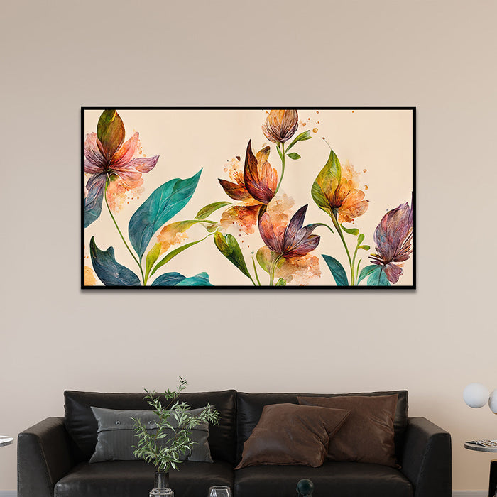 Beautiful Golden Flower Modern Art Floating Framed Canvas Wall Painting