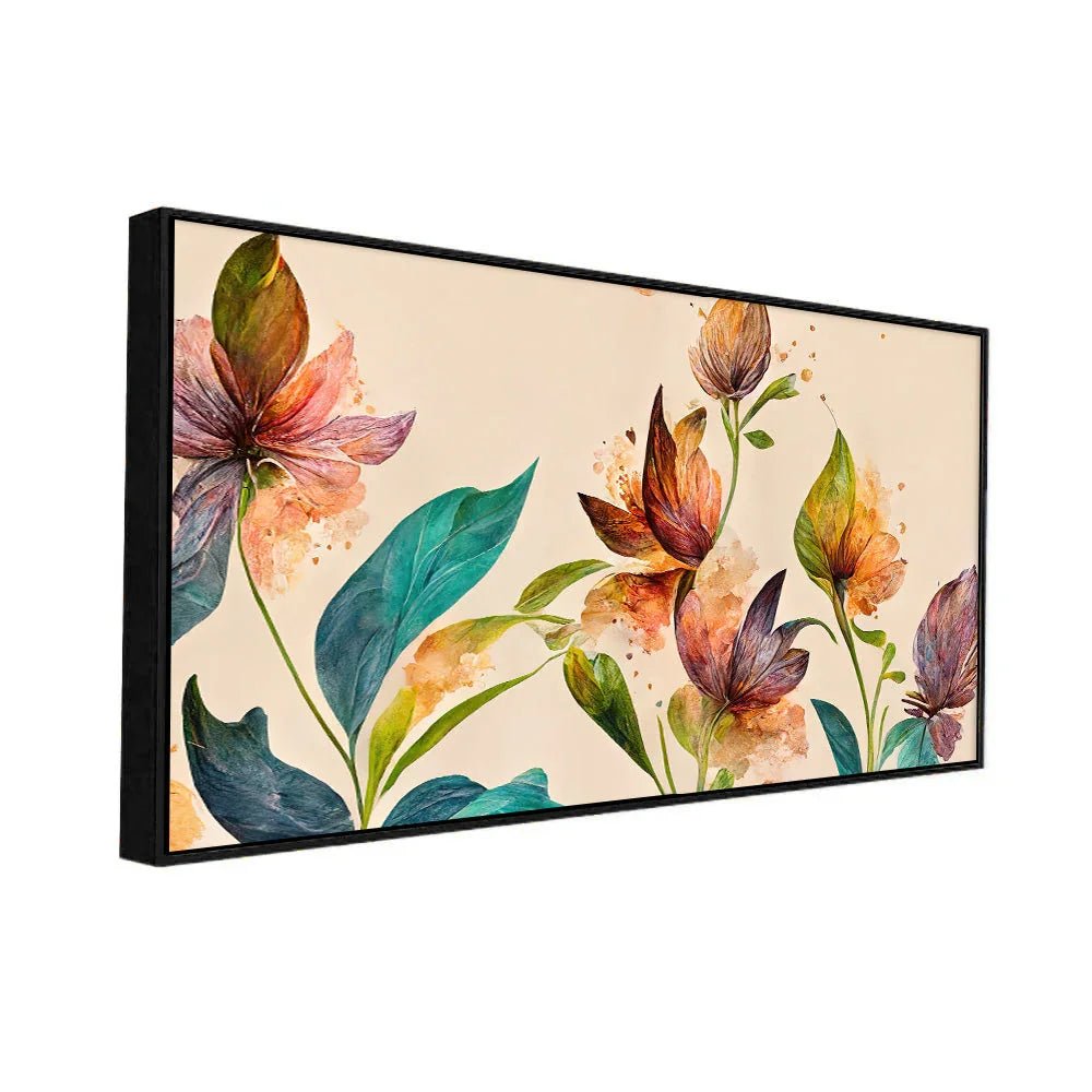 Beautiful Golden Flower Modern Art Floating Framed Canvas Wall Painting - All India Decor
