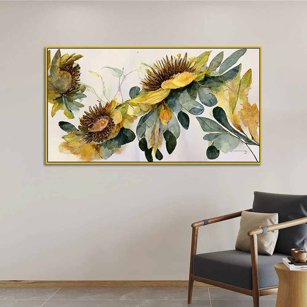 Golden Flower Painting for Wall Decoration - All India Decor