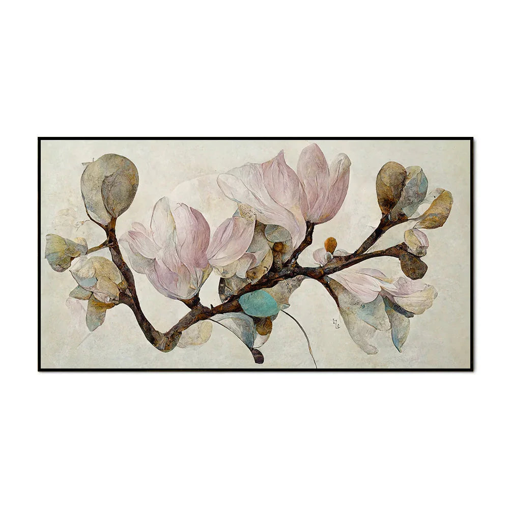 Magnolia Branch with Blossoming Flower Canvas Wall Painting - All India Decor