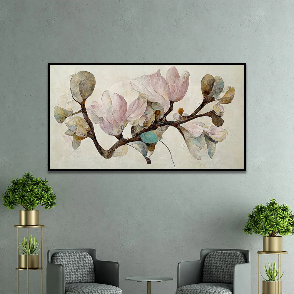 Magnolia Branch with Blossoming Flower Canvas Wall Painting - All India Decor