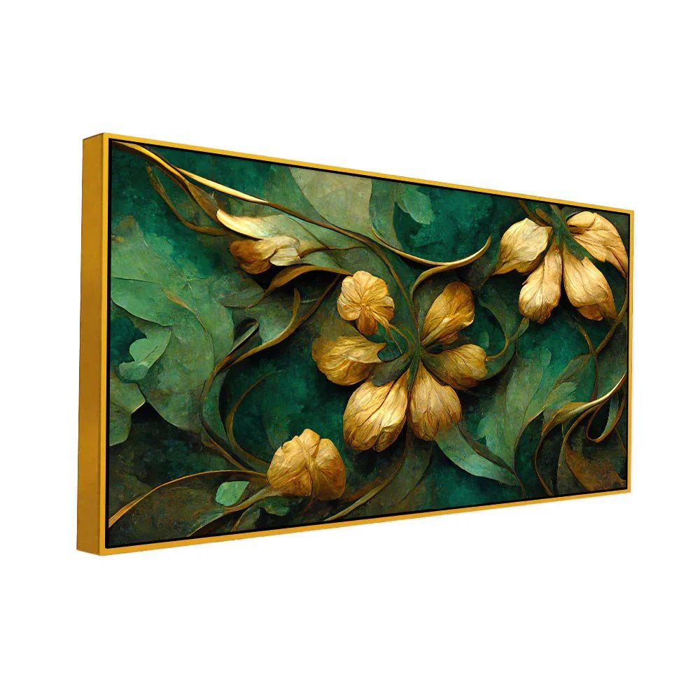 Elegant Golden Floral 3D illustration Canvas Wall Painting - All India Decor
