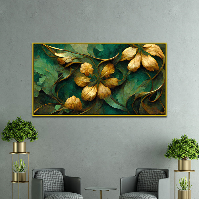 Elegant Golden Floral 3D illustration Canvas Wall Painting