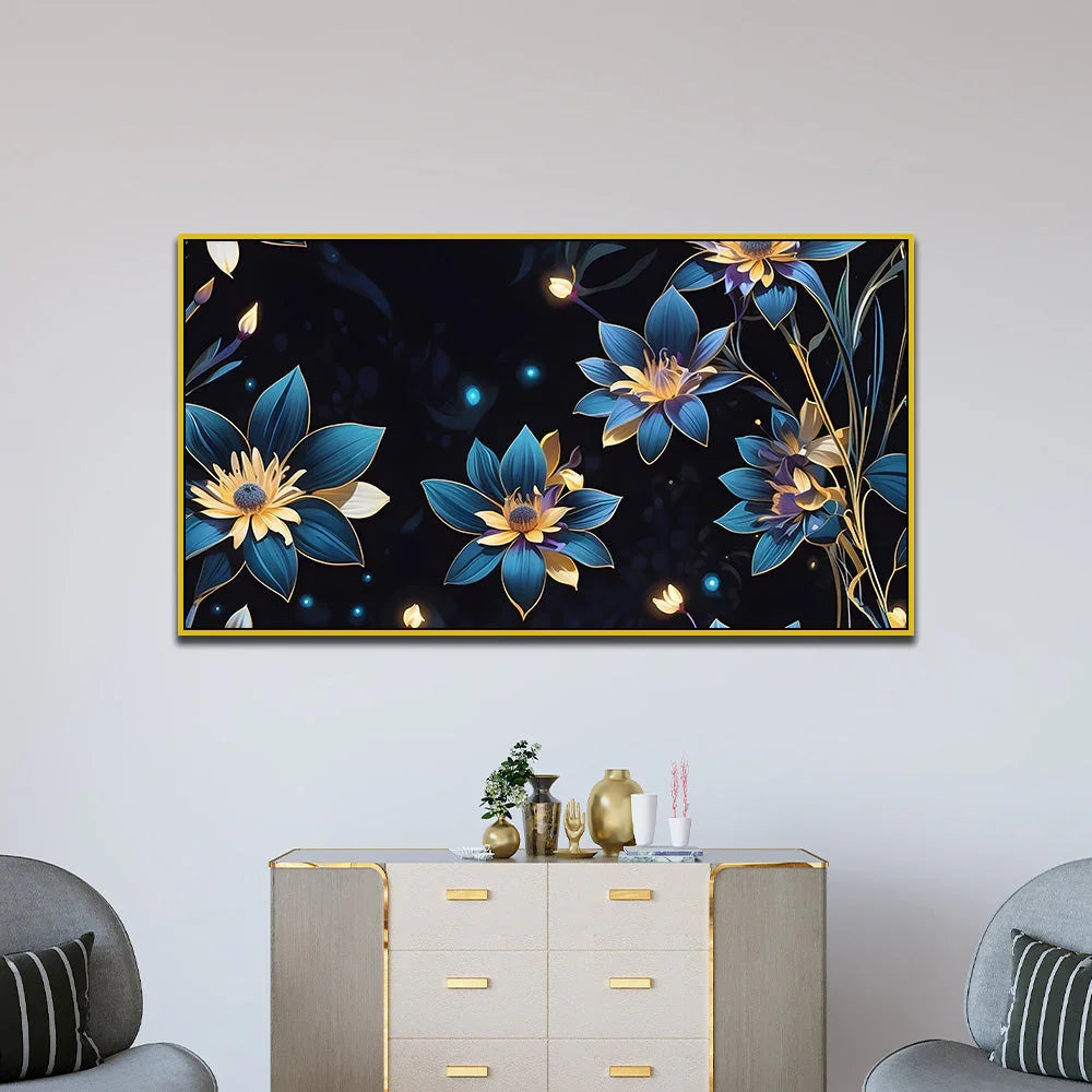Midnight Floral Harmony Flower Canvas Wall Painting - All India Decor