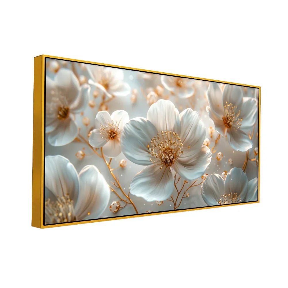Golden Petals White Flower Canvas Wall Painting - All India Decor