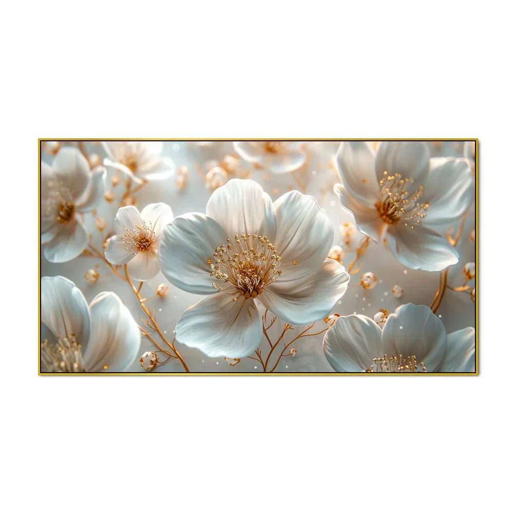 Golden Petals White Flower Canvas Wall Painting - All India Decor