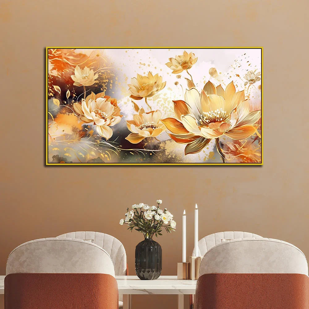 Bright Golden Petal Serenity Floral Canvas Wall Painting - All India Decor