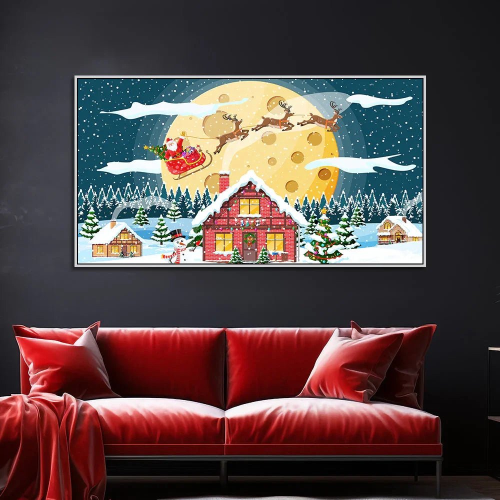 Festive Dreams Santa and Reindeer in Flight Canvas Wall Painting - All India Decor