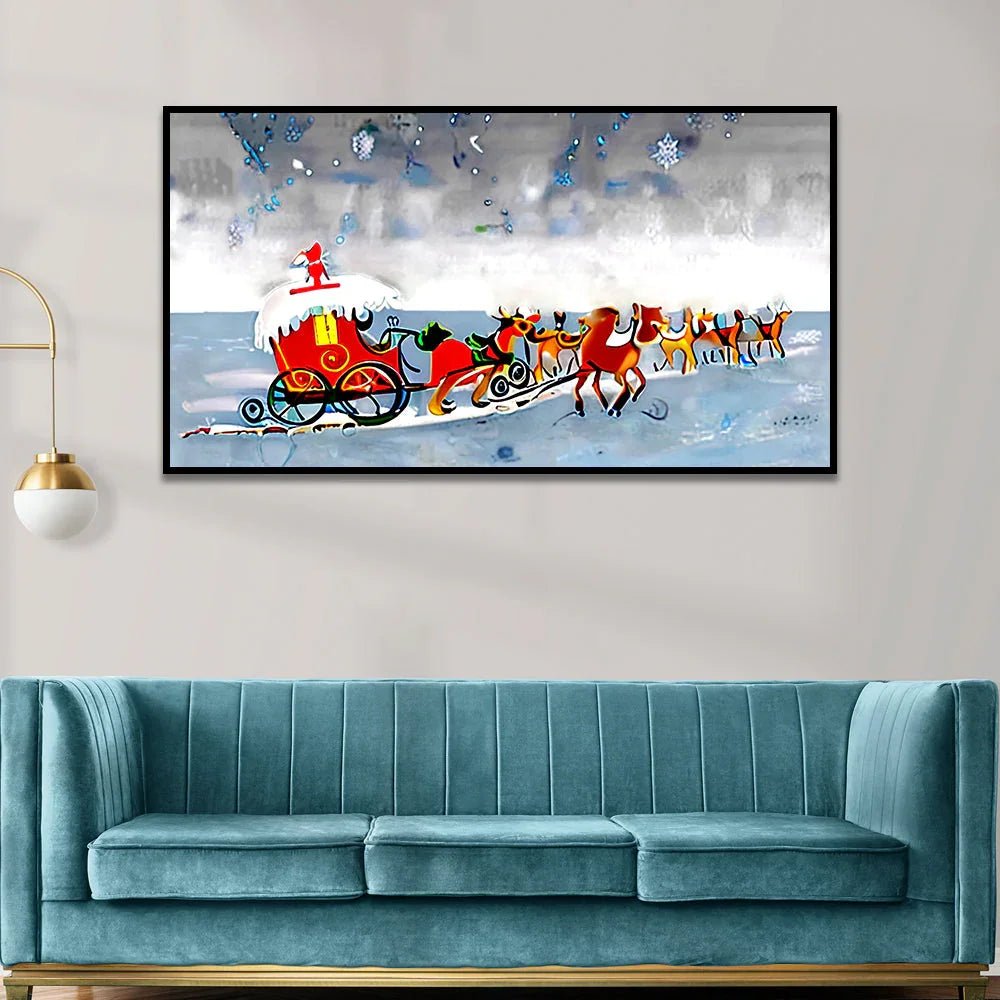 Festive Floral Sleigh Adventure Canvas Wall Painting - All India Decor