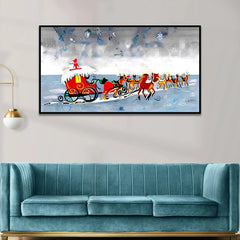 Festive Floral Sleigh Adventure Canvas Wall Painting - All India Decor