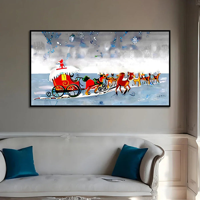 Festive Floral Sleigh Adventure Canvas Wall Painting - All India Decor