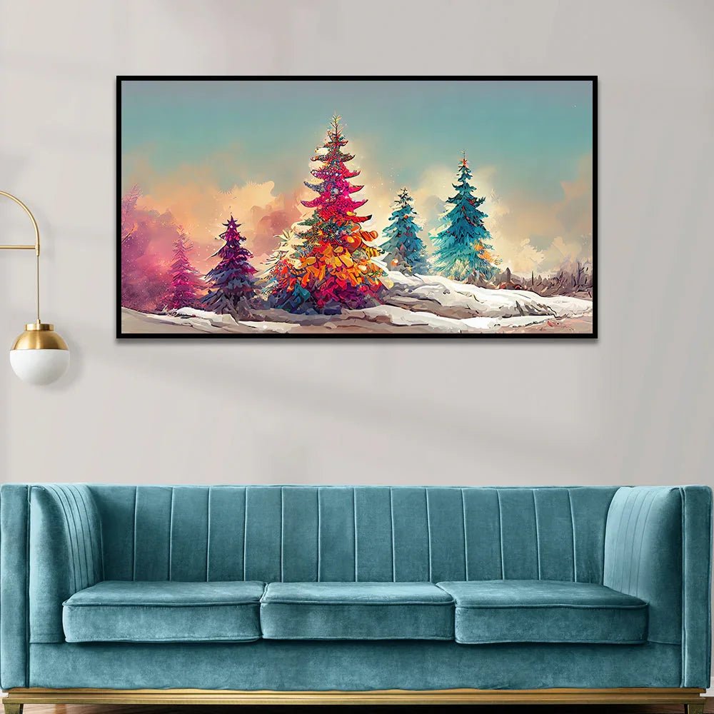 Colorful Tree in Snow Christmas Decoration Canvas Wall Painting - All India Decor