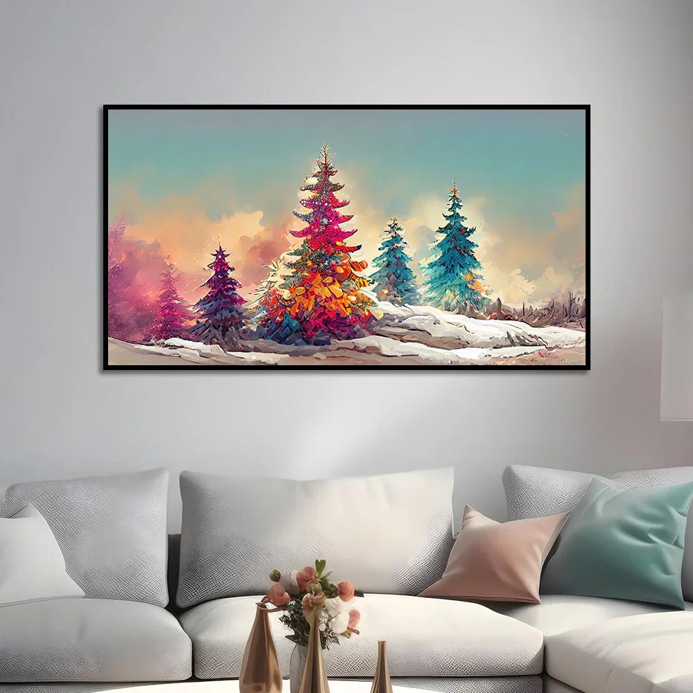 Colorful Tree in Snow Christmas Decoration Canvas Wall Painting - All India Decor