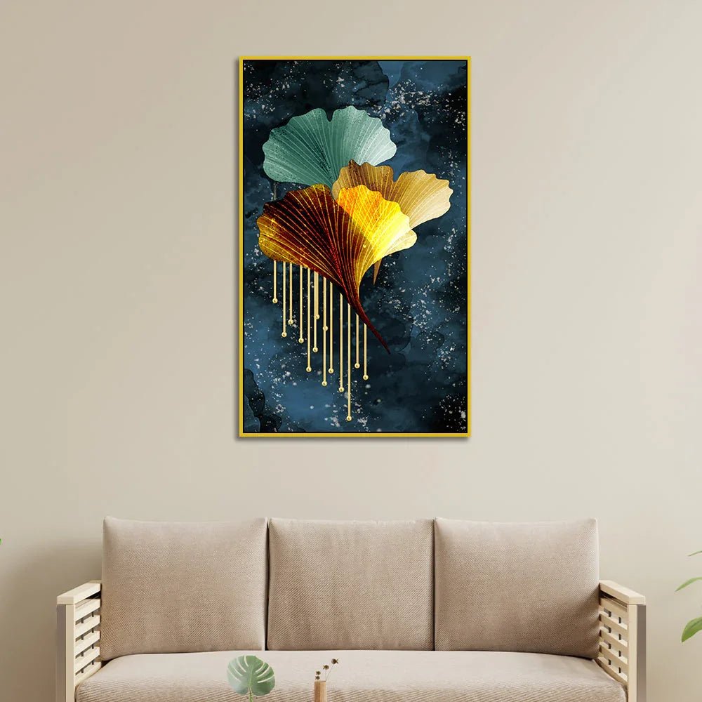 Abstract Golden Flower Canvas Wall Paintings - All India Decor