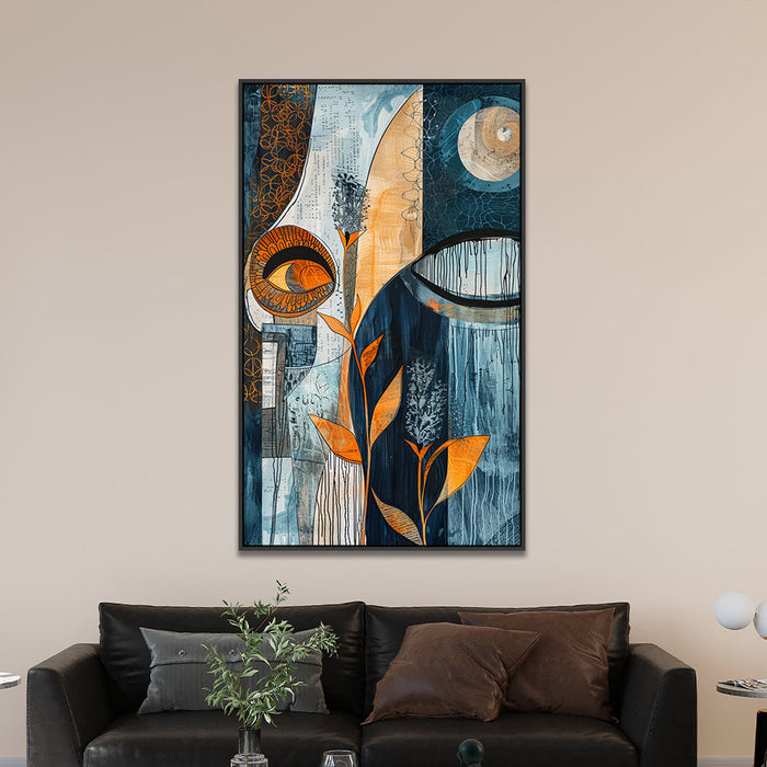 Blue and Brown Modern Abstract Floating Frame Canvas Wall Painting