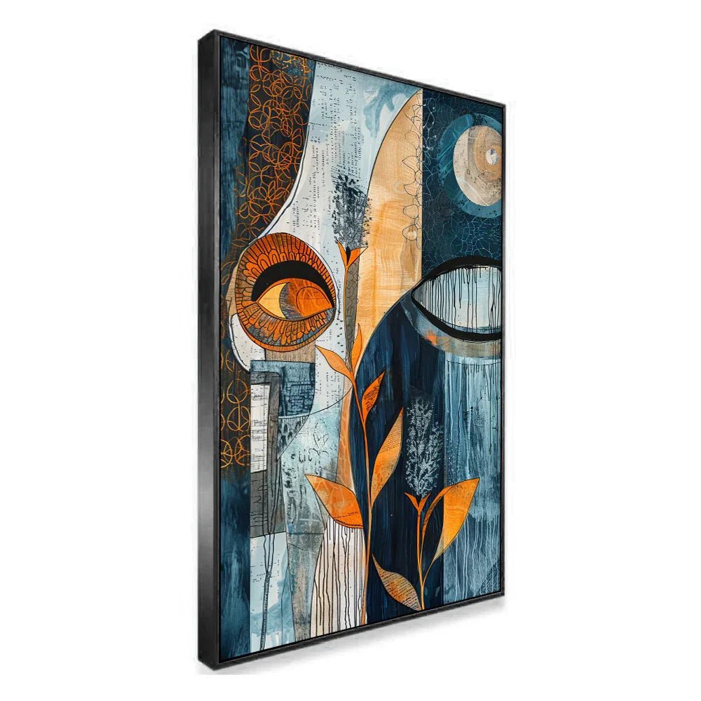 Blue and Brown Modern Abstract Floating Frame Canvas Wall Painting - All India Decor