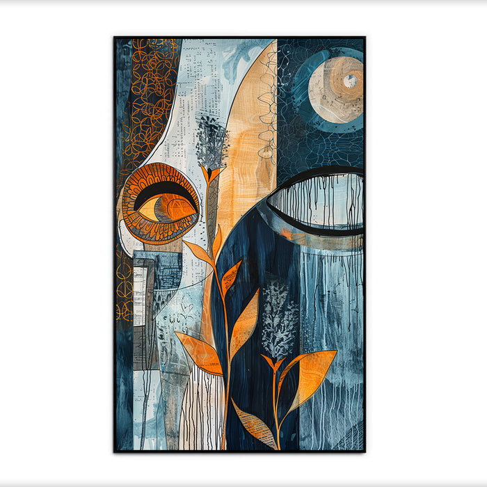 Blue and Brown Modern Abstract Floating Frame Canvas Wall Painting