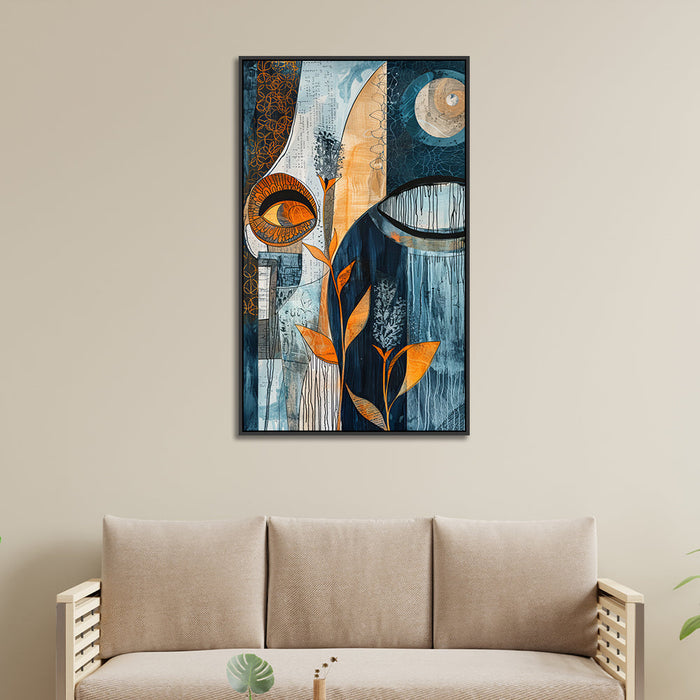 Blue and Brown Modern Abstract Floating Frame Canvas Wall Painting