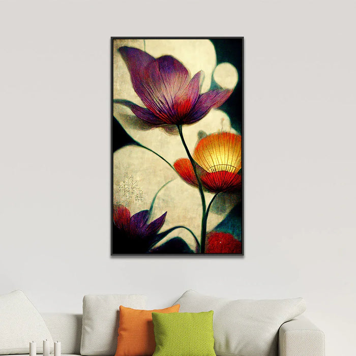 Digital Printed Purple and Gold Floral Canvas Wall Painting - All India Decor