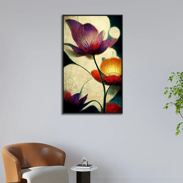 Digital Printed Purple and Gold Floral Canvas Wall Painting - All India Decor