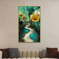 Nature Inspired Abstract Golden Floral Ready to Hang Floating Framed Canvas Wall Painting - All India Decor