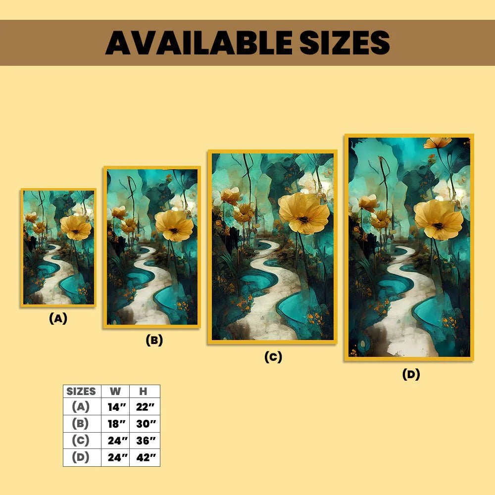 Nature Inspired Abstract Golden Floral Ready to Hang Floating Framed Canvas Wall Painting - All India Decor