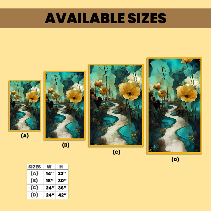 Nature Inspired Abstract Golden Floral Ready to Hang Floating Framed Canvas Wall Painting