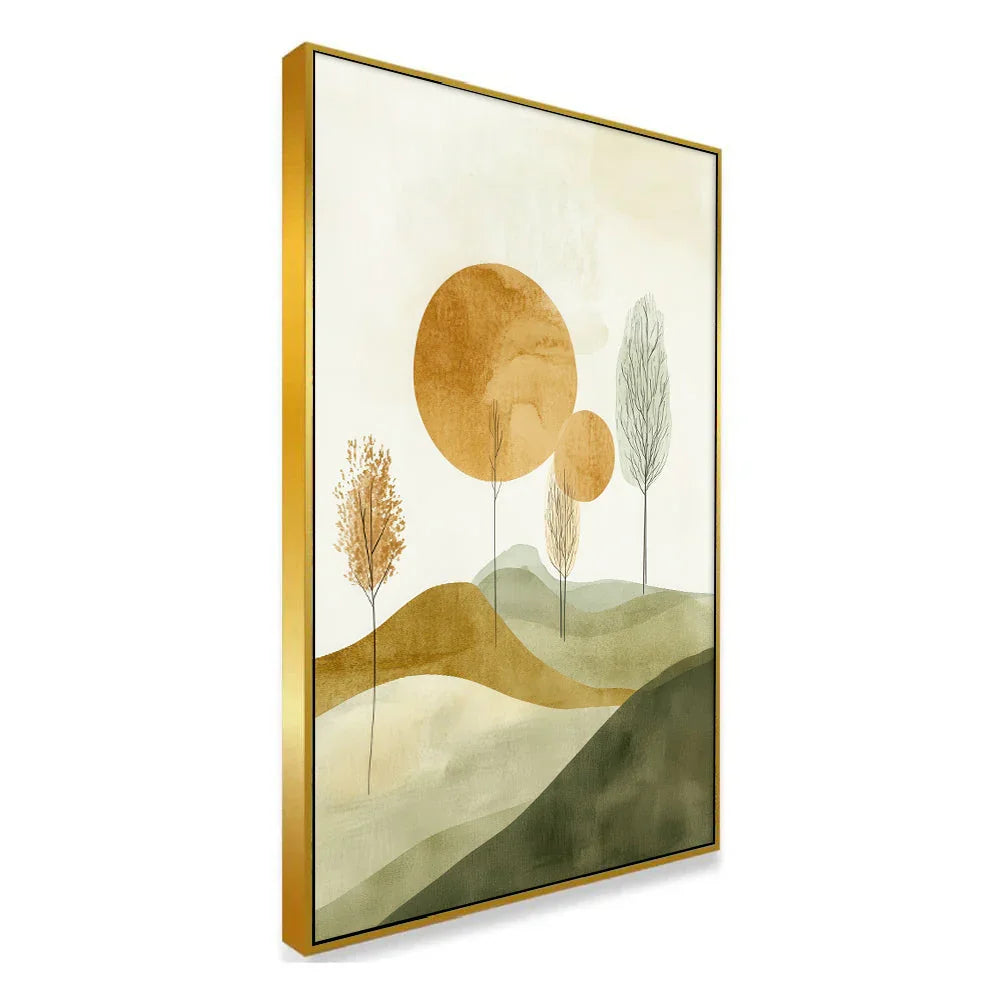 Abstract Nature Scene with Golden Circles Canvas Wall Painting - All India Decor