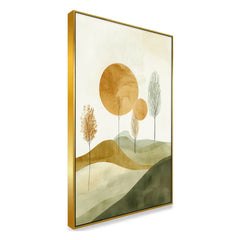 Abstract Nature Scene with Golden Circles Canvas Wall Painting - All India Decor