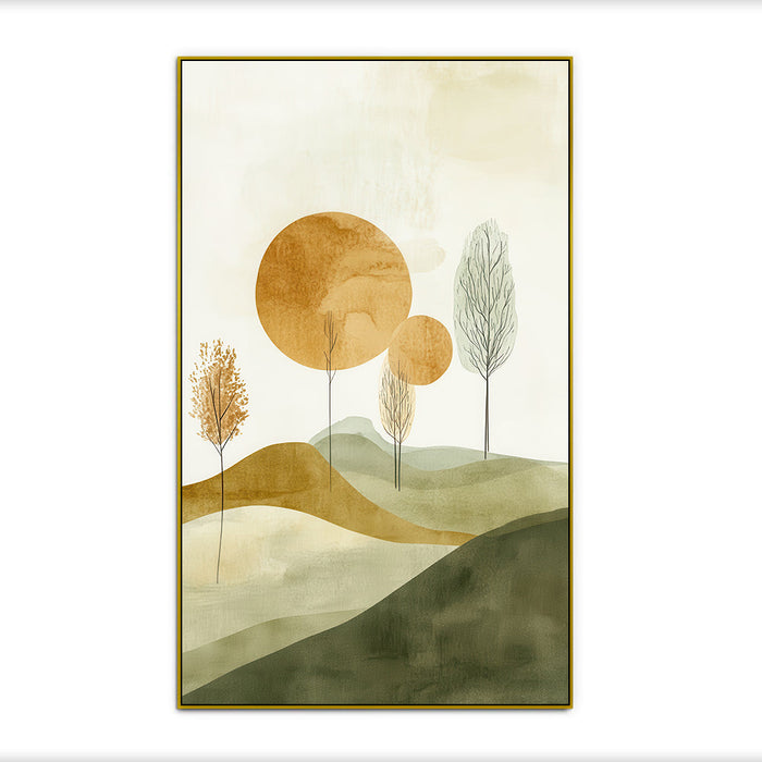 Abstract Nature Scene with Golden Circles Canvas Wall Painting