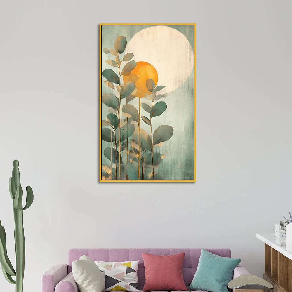 Sunset Over a Field of Leaves Nature Inspired Canvas Wall Painting - All India Decor