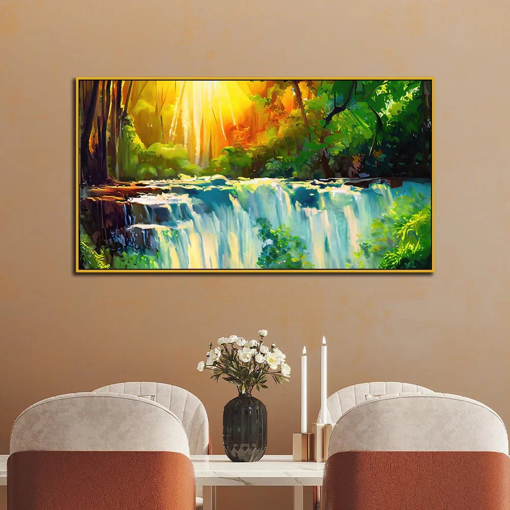 Majestic Waterfall Vastu Panoramic Canvas Wall Painting - All India Decor