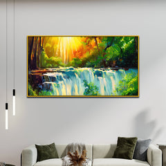 Majestic Waterfall Vastu Panoramic Canvas Wall Painting