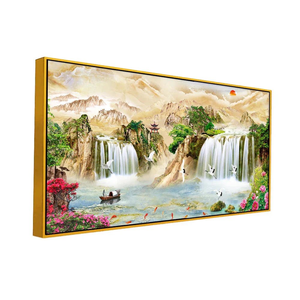 Panoramic Elegant Nature Waterfall Canvas Wall Painting - All India Decor