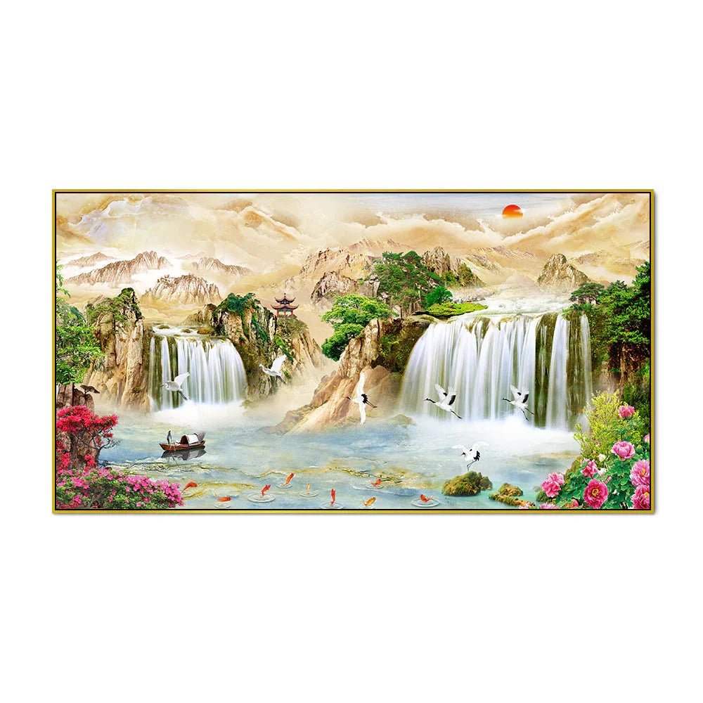 Panoramic Elegant Nature Waterfall Canvas Wall Painting - All India Decor