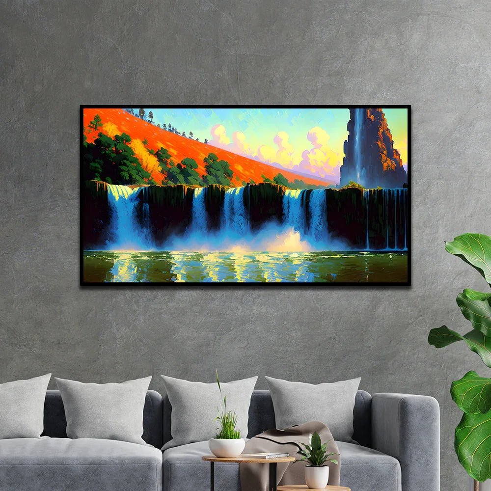 Nature Waterfall Floating Framed Canvas Wall Painting - All India Decor