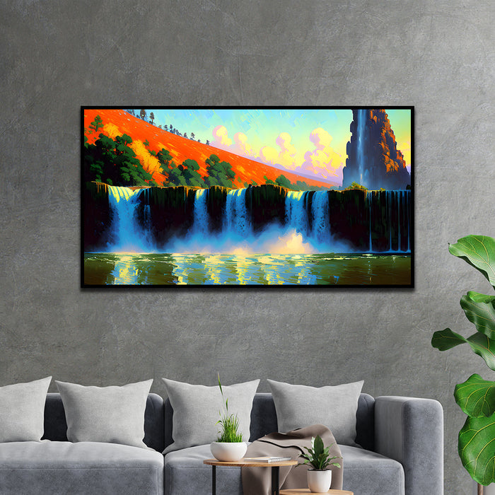 Nature Waterfall Floating Framed Canvas Wall Painting