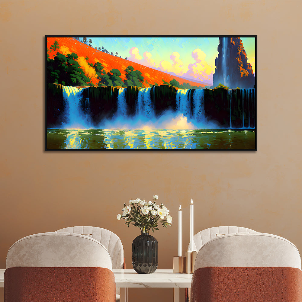 Nature Waterfall Floating Framed Canvas Wall Painting