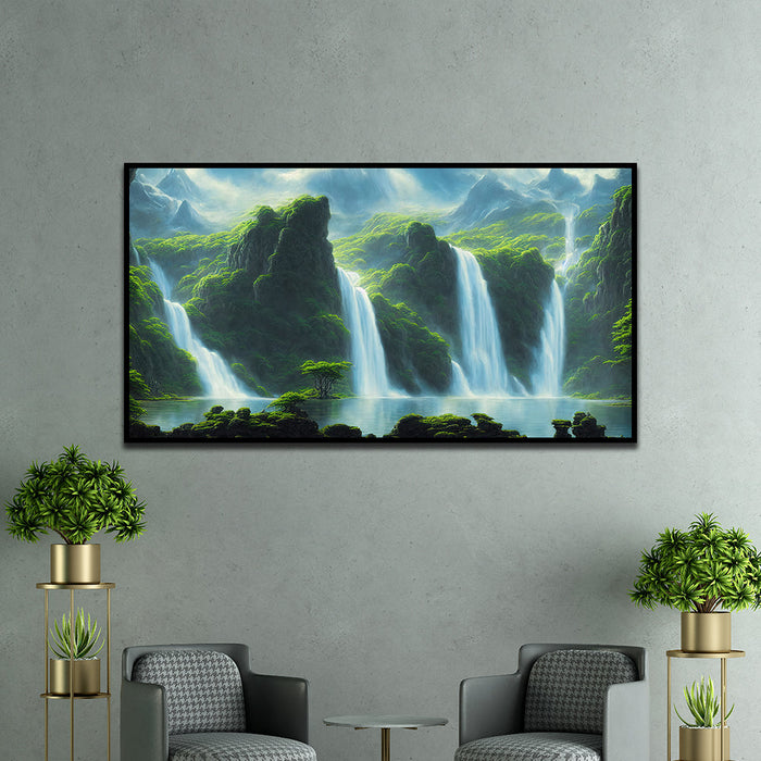 Tropical Paradise Waterfall Nature Canvas Wall Painting