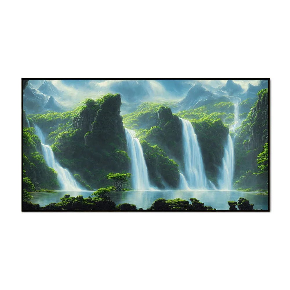 Tropical Paradise Waterfall Nature Canvas Wall Painting - All India Decor