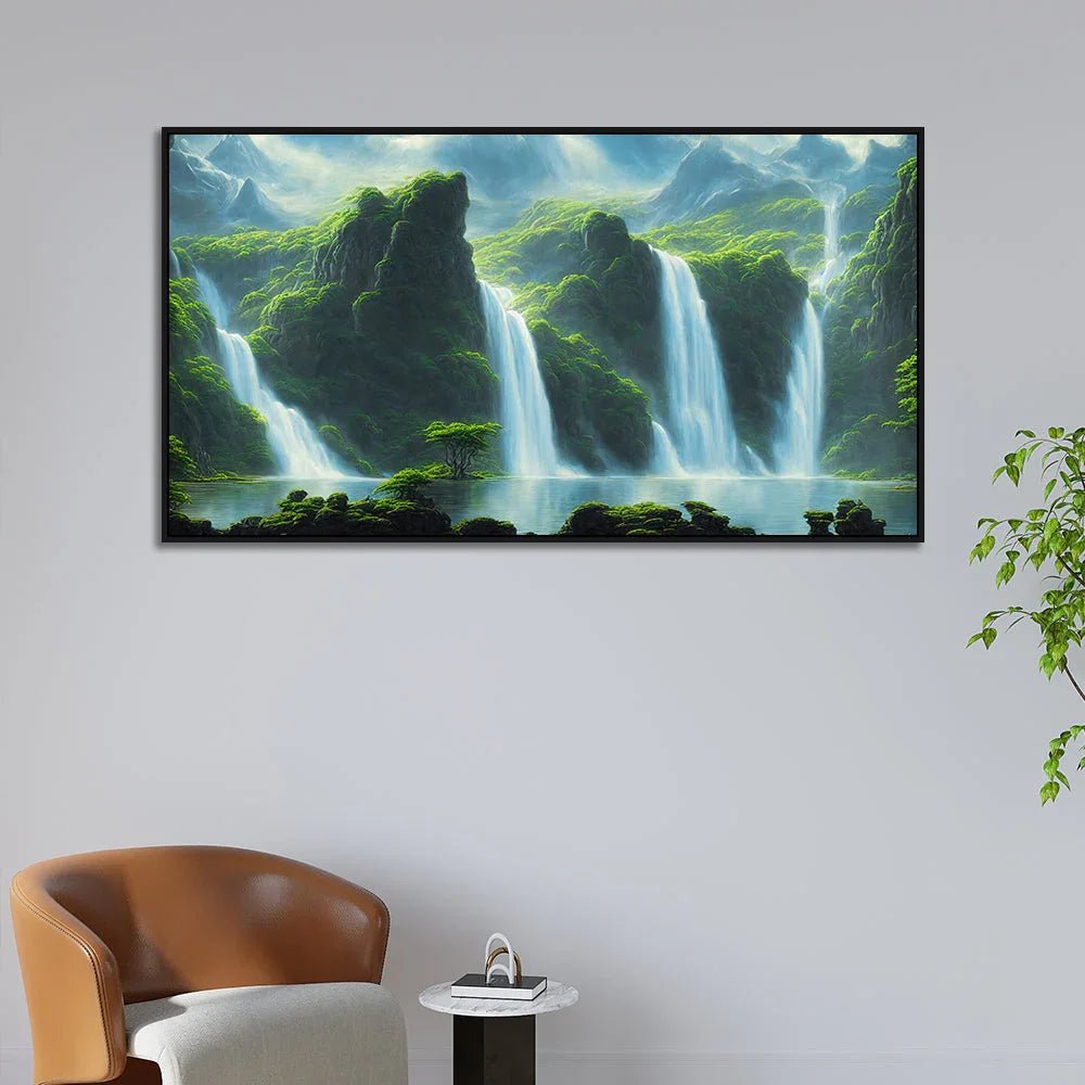 Tropical Paradise Waterfall Nature Canvas Wall Painting - All India Decor