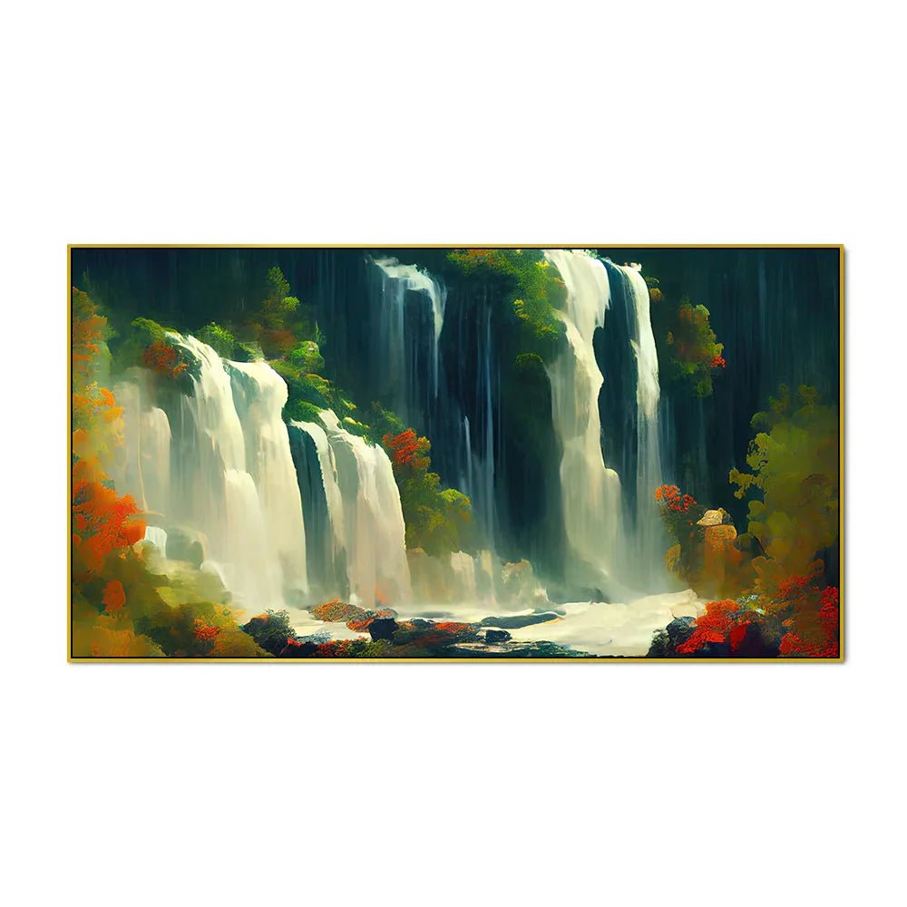 Tropical Jungle Waterfall Nature Canvas Wall Painting - All India Decor