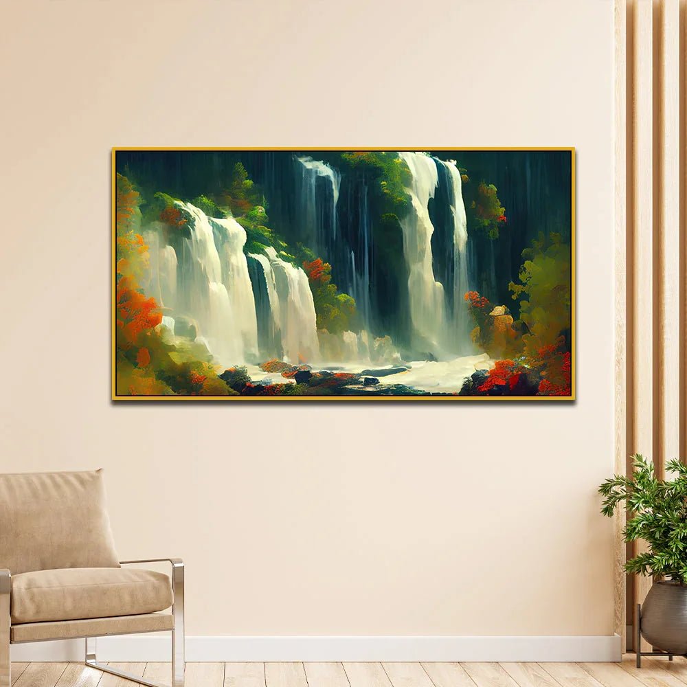 Tropical Jungle Waterfall Nature Canvas Wall Painting - All India Decor