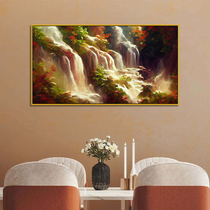 Lush Green Nature Large Landscape Waterfall Canvas Wall Painting