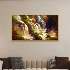 Lush Green Nature Large Landscape Waterfall Canvas Wall Painting