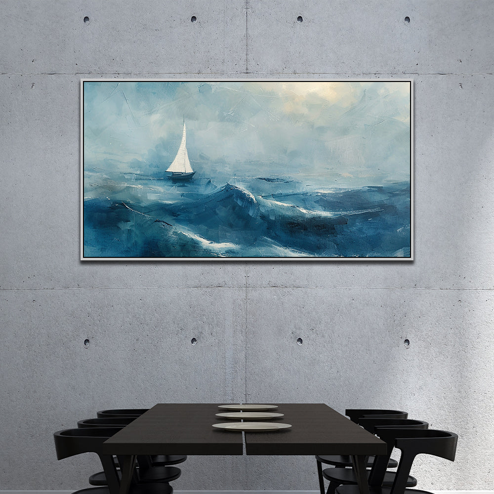 Abstract Sailing Boat Stuck on the Sea Wave Canvas Wall Painting